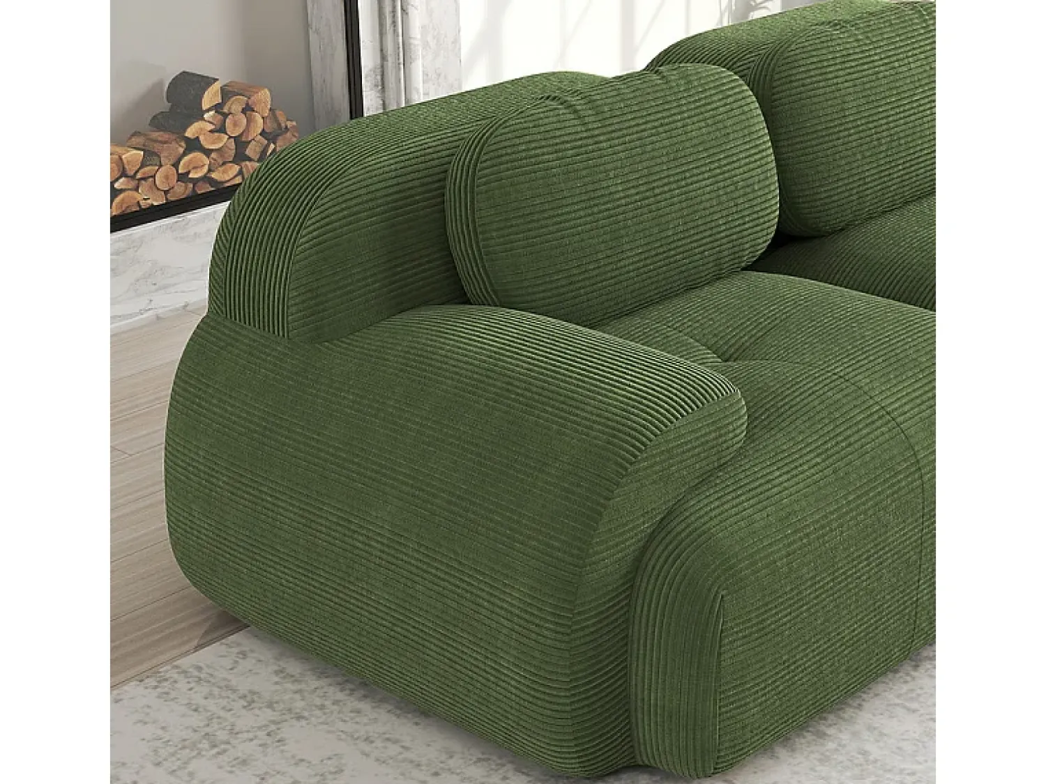 Sofá|DripeX Sofá modular 3 lugares + 3 puff - veludo côtelê - com 3 almofadas - densidade assento 32kg/m³ - 298x178x70cm - Verde