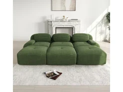 Sofá|DripeX Sofá modular 3 lugares + 3 puff - veludo côtelê - com 3 almofadas - densidade assento 32kg/m³ - 298x178x70cm - Verde
