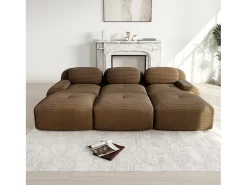 Sofá*DripeX Sofá modular 3 lugares + 3 puffs - veludo cotelê - com 3 almofadas - densidade do assento 32kg/m³ - 298x178x70cm - Marrom Castanho