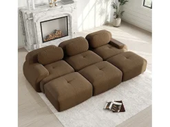 Sofá*DripeX Sofá modular 3 lugares + 3 puffs - veludo cotelê - com 3 almofadas - densidade do assento 32kg/m³ - 298x178x70cm - Marrom Castanho