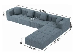 Sofá|DripeX Sofá modular 4 lugares canto tecido - 4 travesseiros e 2 pufes - - 370x200x60cm Cinzento
