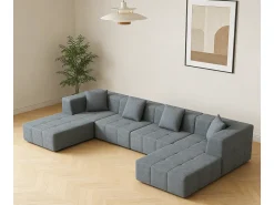 Sofá|DripeX Sofá modular 4 lugares canto tecido - 4 travesseiros e 2 pufes - - 370x200x60cm Cinzento