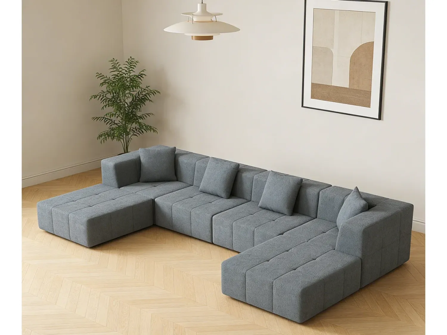 Sofá|DripeX Sofá modular 4 lugares canto tecido - 4 travesseiros e 2 pufes - - 370x200x60cm Cinzento