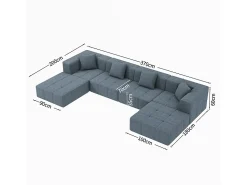 Sofá|DripeX Sofá modular 4 lugares canto tecido - 4 travesseiros e 2 pufes - - 370x200x60cm Cinzento
