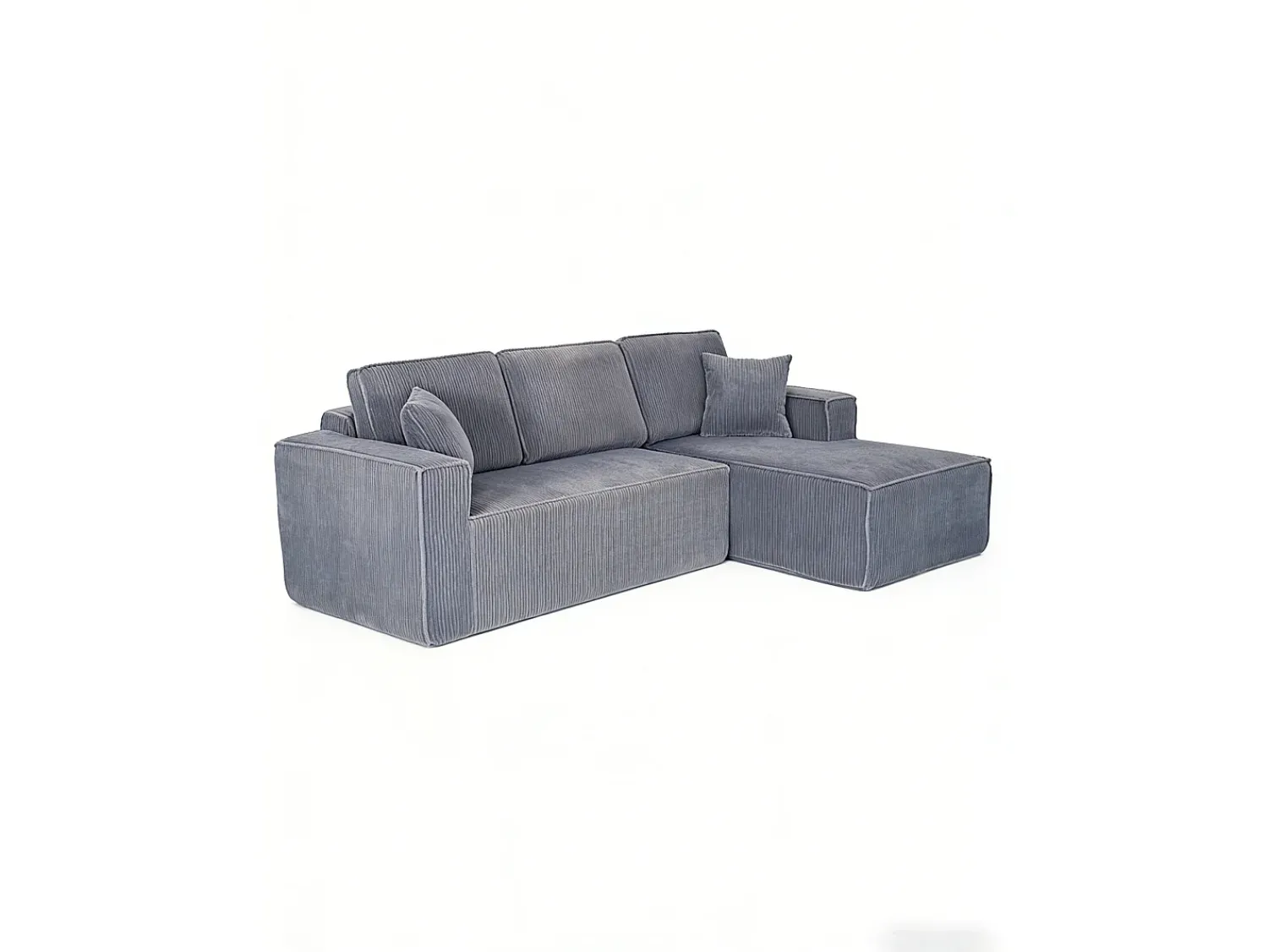 Sofá|DripeX Sofá modular 3 lugares canto direito veludo canelado, 2 almofadas, chaise longue 128cm, Cinzento