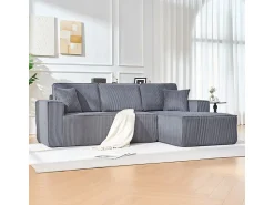 Sofá|DripeX Sofá modular 3 lugares canto direito veludo canelado, 2 almofadas, chaise longue 128cm, Cinzento