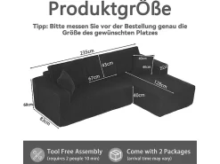 Sofá|DripeX Sofá modular 3 lugares canto direito veludo canelado, 2 almofadas, chaise longue 128cm, Preto