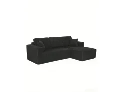 Sofá|DripeX Sofá modular 3 lugares canto direito veludo canelado, 2 almofadas, chaise longue 128cm, Preto
