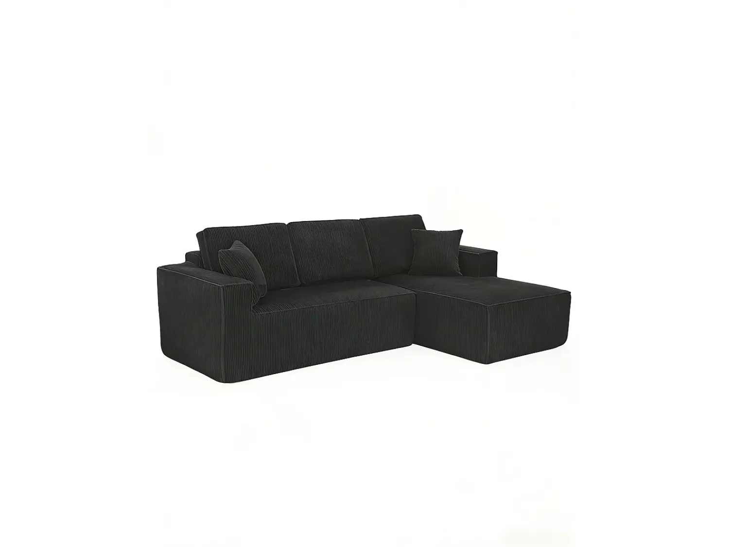 Sofá|DripeX Sofá modular 3 lugares canto direito veludo canelado, 2 almofadas, chaise longue 128cm, Preto