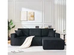 Sofá|DripeX Sofá modular 3 lugares canto direito veludo canelado, 2 almofadas, chaise longue 128cm, Preto
