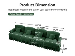 Sofá|DripeX Sofá Modular 4 Lugares Chenille - Capa Removível e 4 Almofadas - 350x83.5x93cm - Verde