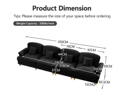 Sofá|DripeX Sofá Modular 4 Lugares Chenille - Capa Removível e 4 Almofadas - 350x83.5x93cm - Preto