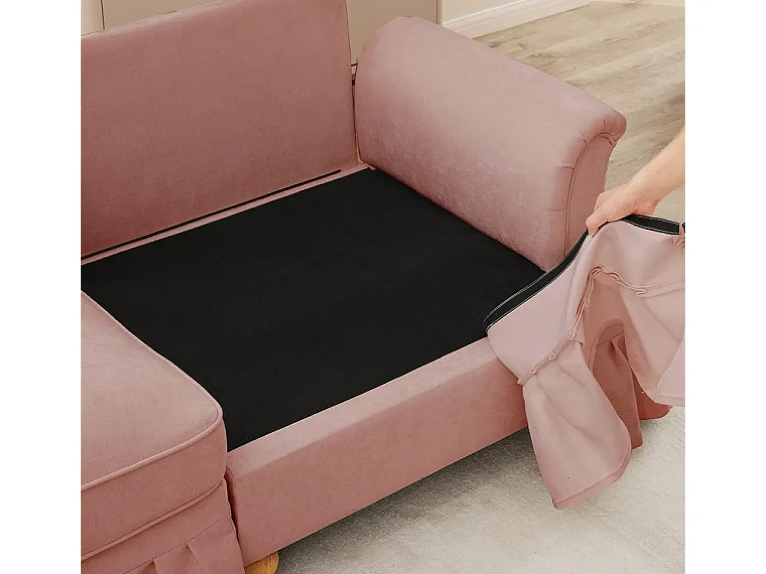Clearance DripeX Sofá Modular 4 Lugares Chenille - Capa Removível e 4 Almofadas - 350x83.5x93cm - Rosa