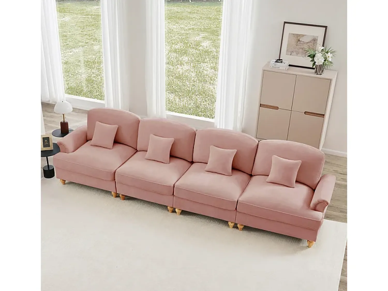 Clearance DripeX Sofá Modular 4 Lugares Chenille - Capa Removível e 4 Almofadas - 350x83.5x93cm - Rosa
