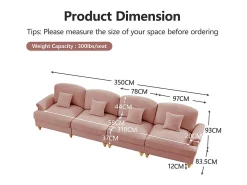 Clearance DripeX Sofá Modular 4 Lugares Chenille - Capa Removível e 4 Almofadas - 350x83.5x93cm - Rosa