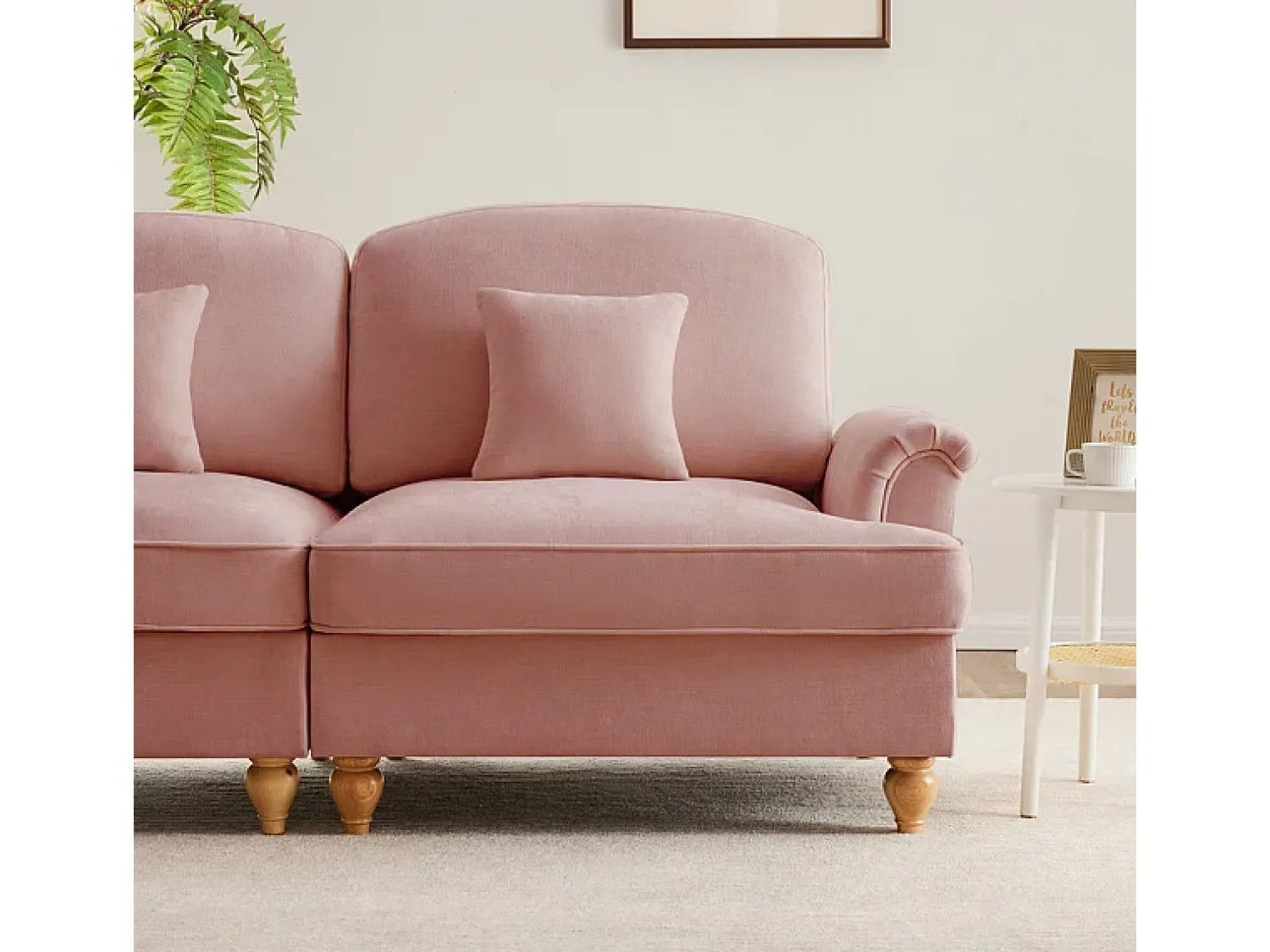 Clearance DripeX Sofá Modular 4 Lugares Chenille - Capa Removível e 4 Almofadas - 350x83.5x93cm - Rosa