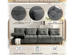 Sofá*DripeX Sofá Modular 4 Lugares em Chenille - com 8 Almofadas e 4 Armazenamentos - Carga Máx. 500kg - 274x76x87cm - Cinza Cinzento