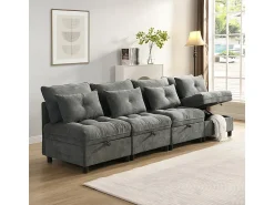 Sofá*DripeX Sofá Modular 4 Lugares em Chenille - com 8 Almofadas e 4 Armazenamentos - Carga Máx. 500kg - 274x76x87cm - Cinza Cinzento