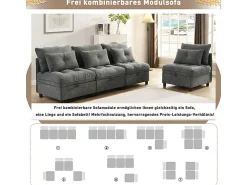 Sofá*DripeX Sofá Modular 4 Lugares em Chenille - com 8 Almofadas e 4 Armazenamentos - Carga Máx. 500kg - 274x76x87cm - Cinza Cinzento