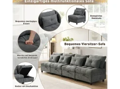 Sofá*DripeX Sofá Modular 4 Lugares em Chenille - com 8 Almofadas e 4 Armazenamentos - Carga Máx. 500kg - 274x76x87cm - Cinza Cinzento