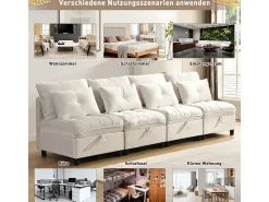Sale DripeX Sofá Modular 4 Lugares em Chenille - com 8 Almofadas e 4 Armazenamentos - Carga Máx. 500kg - 274x76x87cm - Bege