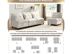 Sale DripeX Sofá Modular 4 Lugares em Chenille - com 8 Almofadas e 4 Armazenamentos - Carga Máx. 500kg - 274x76x87cm - Bege