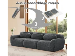 Sofá|DripeX Sofá Modular 3 lugares em tecido peluche, com 3 almofadas, sem estrutura, 291x104x73cm, Cinza Cinzento
