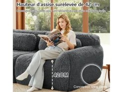 Sofá|DripeX Sofá Modular 3 lugares em tecido peluche, com 3 almofadas, sem estrutura, 291x104x73cm, Cinza Cinzento