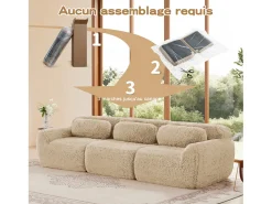 Sofá*DripeX Sofá Modular 3 lugares em tecido peluche, com 3 almofadas, sem estrutura, 291x104x73cm, Caqui