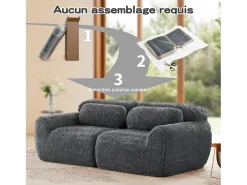 DripeX Sofá Modular 2 lugares em tecido peluche, com 2 almofadas, assento extra profundo 75cm, 204x104x73cm, Cinza Cinzento