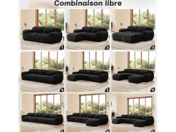 Sofá*DripeX Sofá Modular 2 lugares em tecido peluche, com 2 almofadas, assento extra profundo 75cm, 204x104x73cm, Preto