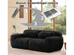 Sofá*DripeX Sofá Modular 2 lugares em tecido peluche, com 2 almofadas, assento extra profundo 75cm, 204x104x73cm, Preto