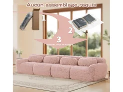 Sofá*DripeX Sofá Modular 4 lugares em tecido peluche, com 4 almofadas, sem estrutura, 378x104x73cm, Rosa