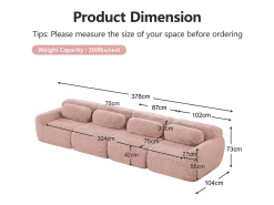 Sofá*DripeX Sofá Modular 4 lugares em tecido peluche, com 4 almofadas, sem estrutura, 378x104x73cm, Rosa