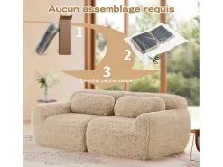 Sofá|DripeX Sofá Modular 2 lugares em tecido peluche, com 2 almofadas, assento extra profundo 75cm, 204x104x73cm, Caqui