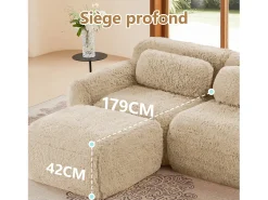 Sofá|DripeX Sofá Modular 2 lugares em tecido peluche, com 2 almofadas, assento extra profundo 75cm, 204x104x73cm, Caqui