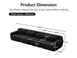 DripeX Sofá Modular 4 lugares em tecido peluche, com 4 almofadas, sem estrutura, 378x104x73cm,^ Sofá