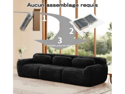 Sofá*DripeX Sofá Modular 3 lugares em tecido peluche, com 3 almofadas, sem estrutura, 291x104x73cm, Preto