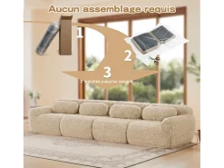 Sofá|DripeX Sofá Modular 4 lugares em tecido peluche, com 4 almofadas, sem estrutura, 378x104x73cm, Caqui