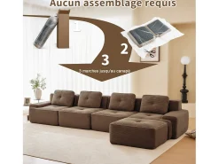 Sofá|DripeX Sofá Modular 4 lugares em Veludo cotelê, com puff e 4 almofadas, 382x177x69cm, Marrom Castanho