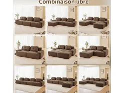 Sofá|DripeX Sofá Modular 4 lugares em Veludo cotelê, com puff e 4 almofadas, 382x177x69cm, Marrom Castanho
