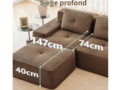Sofá|DripeX Sofá Modular 2 lugares em Veludo cotelê, com puff e 2 almofadas, 204x177x69cm, Marrom Castanho