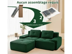 Sofá*DripeX Sofá Modular 2 lugares em Veludo cotelê, com puff e 2 almofadas, 204x177x69cm, Verde