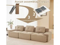 DripeX Sofá Modular 3 lugares em Veludo cotelê, com 3 almofadas, assento extra profundo 74cm, 293x104x69cm,^ Sofá