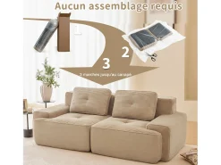 Sofá*DripeX Sofá Modular 2 lugares em Veludo cotelê com 2 almofadas, sem montagem, 204x104x69cm, Bege