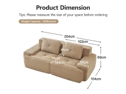 Sofá*DripeX Sofá Modular 2 lugares em Veludo cotelê com 2 almofadas, sem montagem, 204x104x69cm, Bege