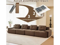 Sofá|DripeX Sofá Modular 4 lugares em Veludo cotelê, com 4 almofadas, 382x104x69cm, Marrom Castanho