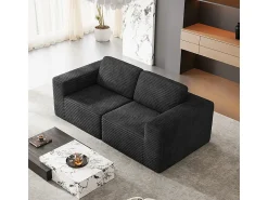 Sofá*DripeX Sofá Modular 2 lugares em Veludo Cotelê, com 2 almofadas, 202x101x82cm, Preto
