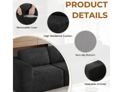 Sofá*DripeX Sofá Modular 2 lugares em Veludo Cotelê, com 2 almofadas, 202x101x82cm, Preto