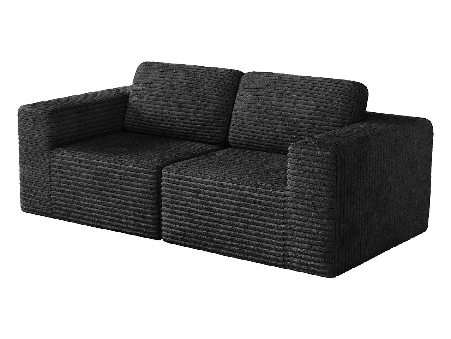 Sofá*DripeX Sofá Modular 2 lugares em Veludo Cotelê, com 2 almofadas, 202x101x82cm, Preto